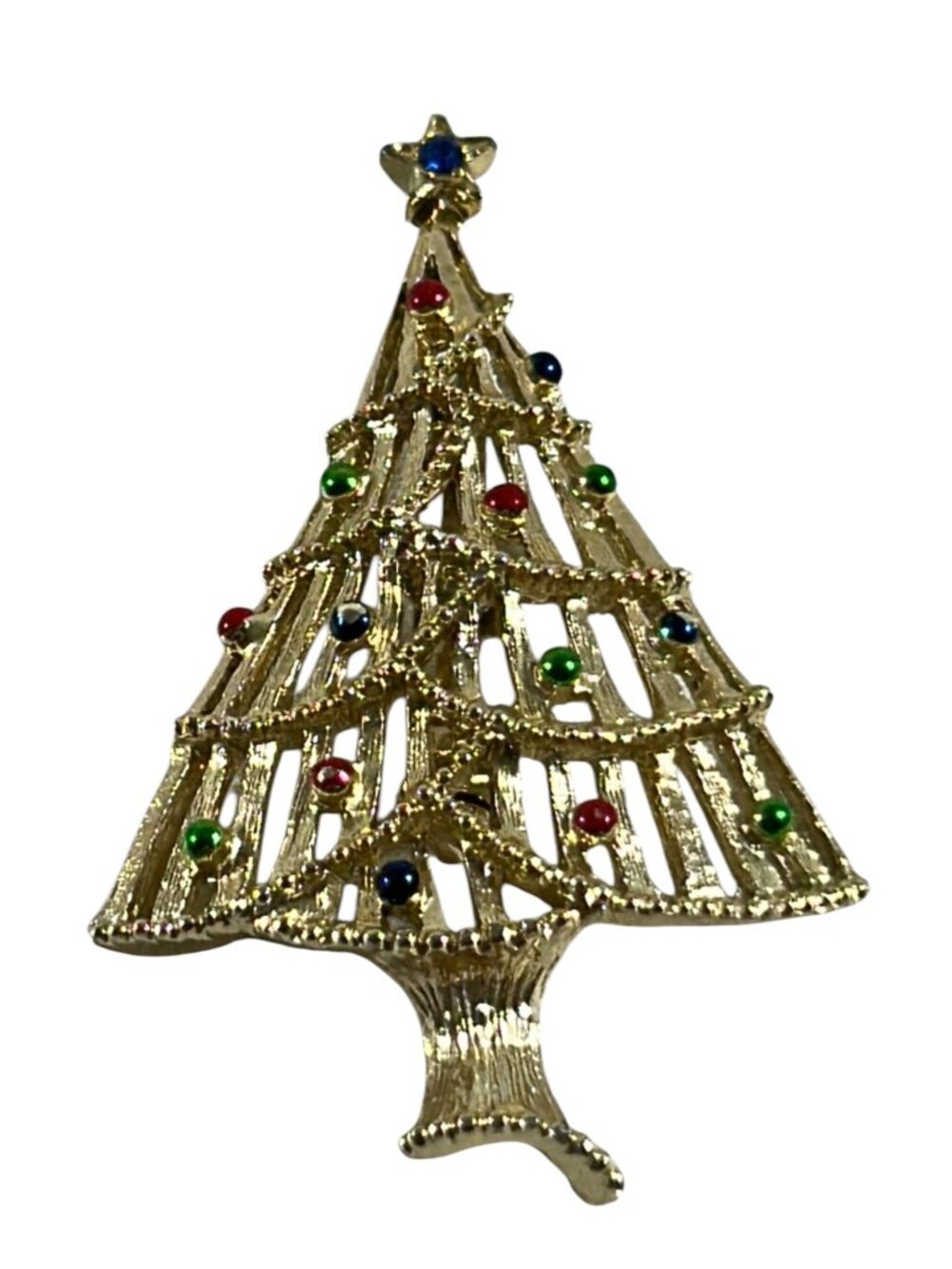 Vintage Signed Gerrys Christmas Tree Holiday Brooch Gold Tone Enamel Pin